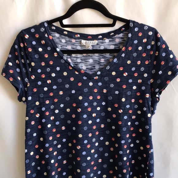 Maison Jules navy umbrella print V-neck tee, size L - Picture 2 of 8